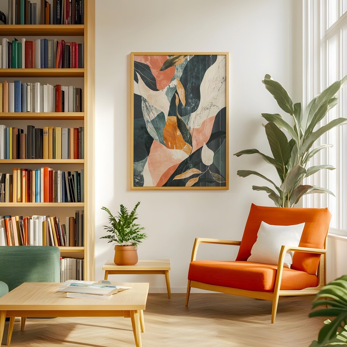 Earthy Abstract Leaves Terracotta Green Textured Modern Art Poster - Image 4
