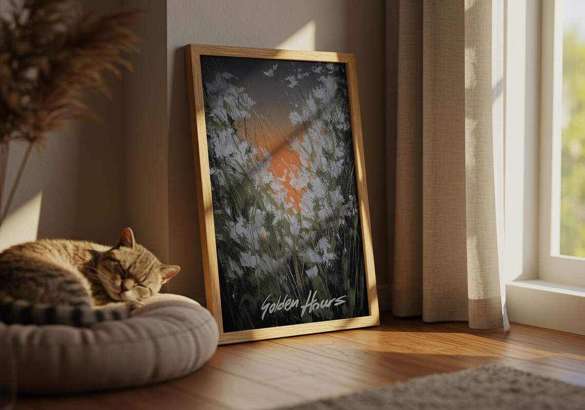 Golden Hours Meadow Sunset Warm Abstract Brushstroke Art Poster - Image 3