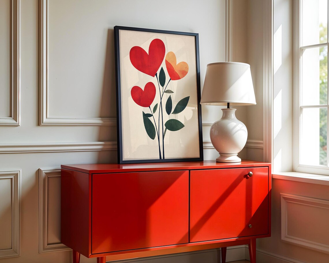 Red and Orange Heart Flower Blooms in a Modern Botanical Poster - Image 3