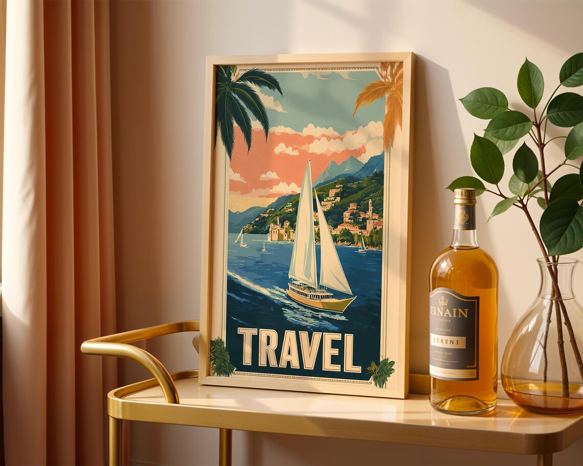 Vintage Coastal Sailing Mediterranean Seaside Travel Art Poster - Image 5