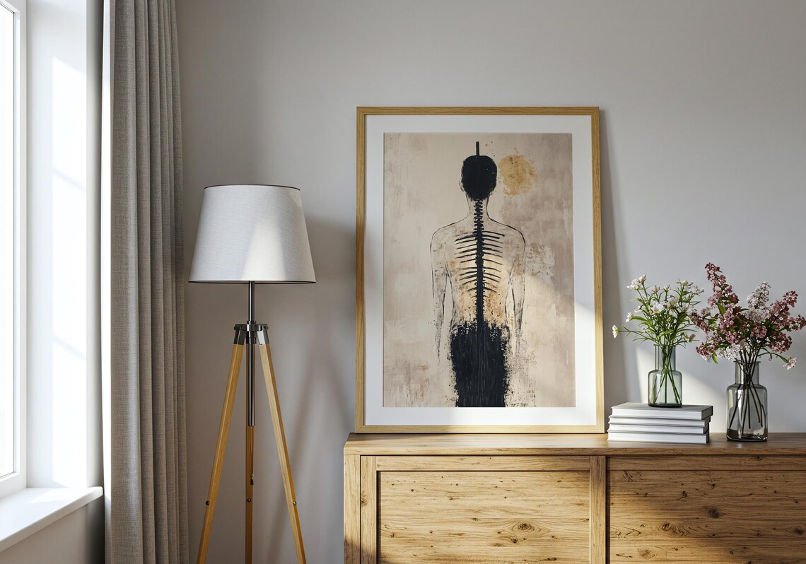 Human Spine Ink Sketch Anatomical Ghost Torso Minimalist Body Poster - Image 3