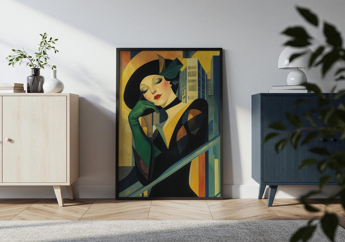 Art Deco Woman Print Retro Glamour Portrait Vintage Style Geometric Wall - Image 4