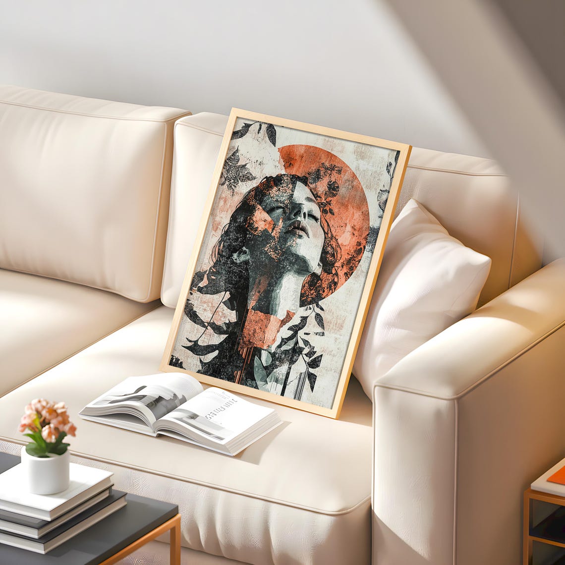 Ethereal Woman Art Print Abstract Grunge Portrait Modern Boho Wall Decor - Image 2