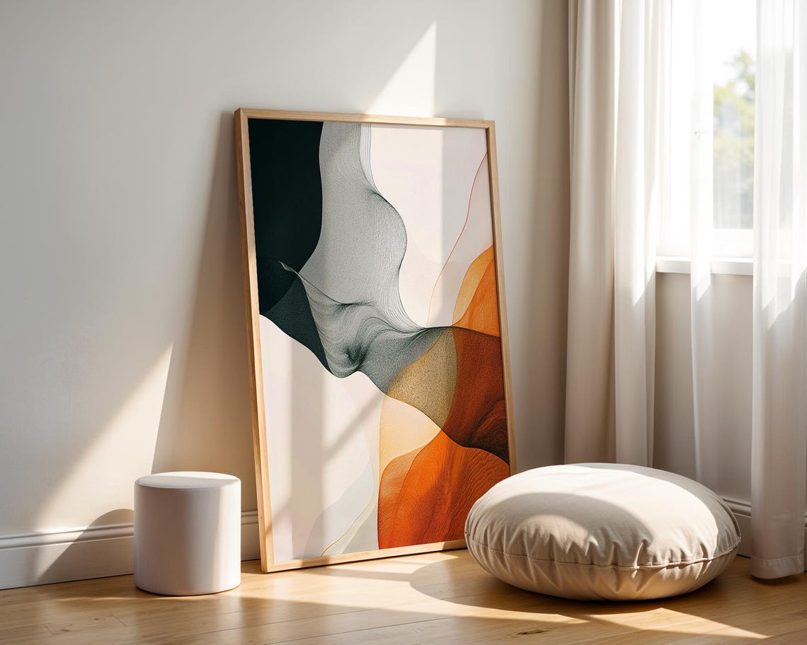 Minimal Abstract Flowing Lines Terracotta Beige Soft Modern Art Poster - Image 2
