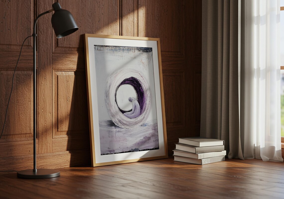 Solitary Meditating Figure Abstract Purple Circle Minimalist Poster - Image 3