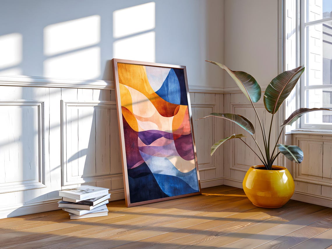 Abstract Gradient Waves Warm Sunset Tones Soft Modern Flow Art Poster - Image 2