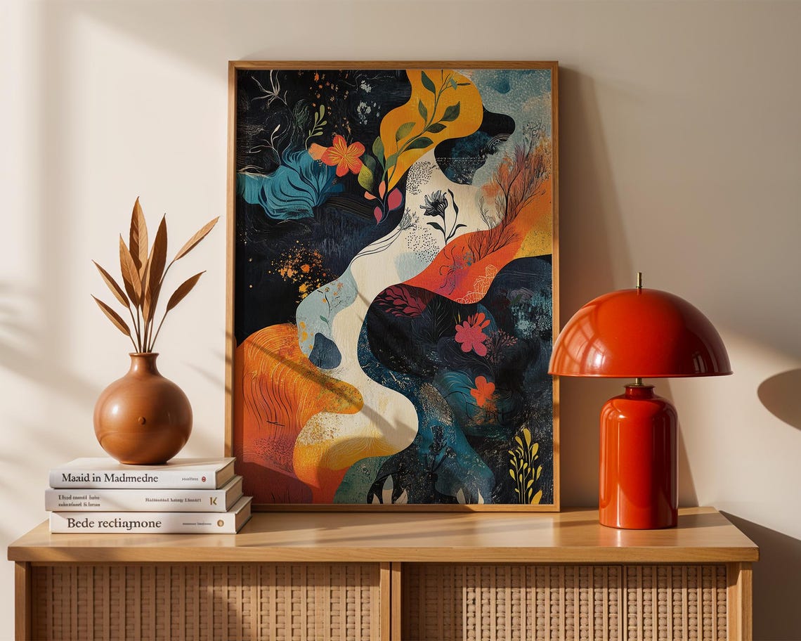 Abstract Nature Vibrant Earthy Botanical Surreal Colorful Art Print