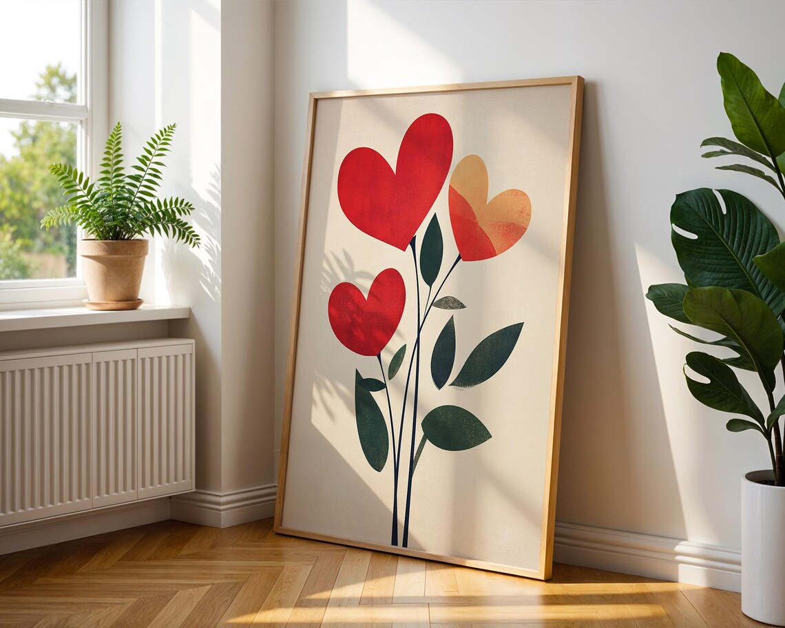 Red and Orange Heart Flower Blooms in a Modern Botanical Poster - Image 5
