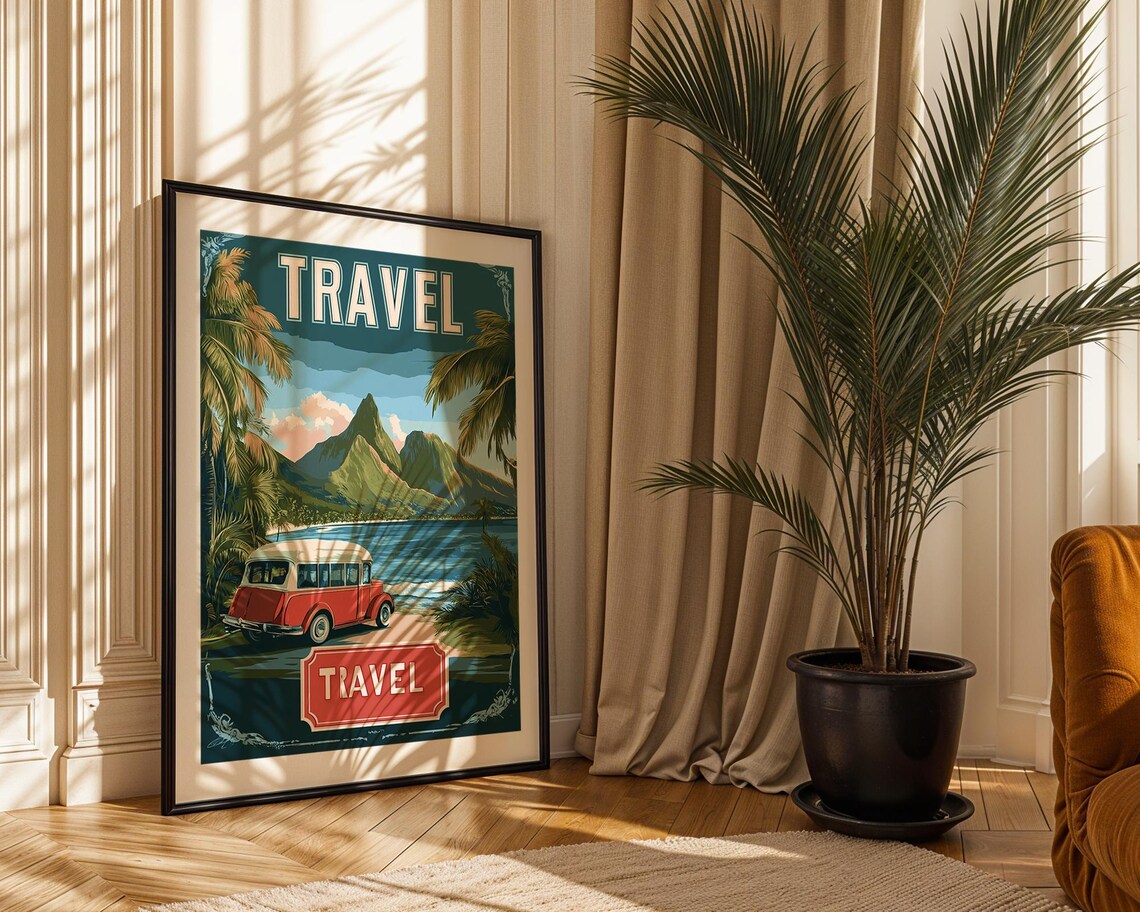 Vintage Travel Island Retro Vacation Tropical Road Trip Art Poster - Image 3