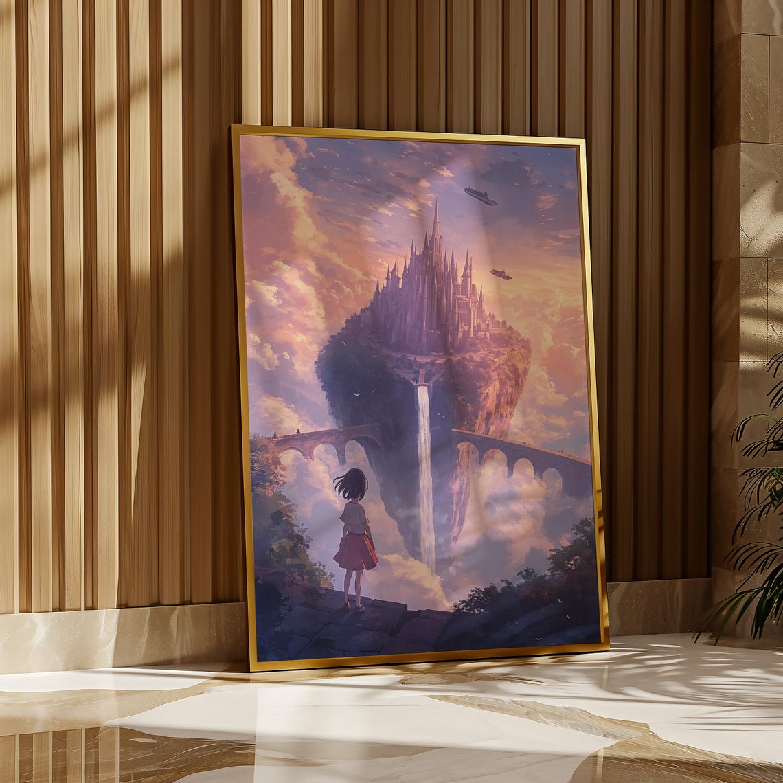 Castle Art Print Floating Fantasy Dreamy Sky Wall - Image 5