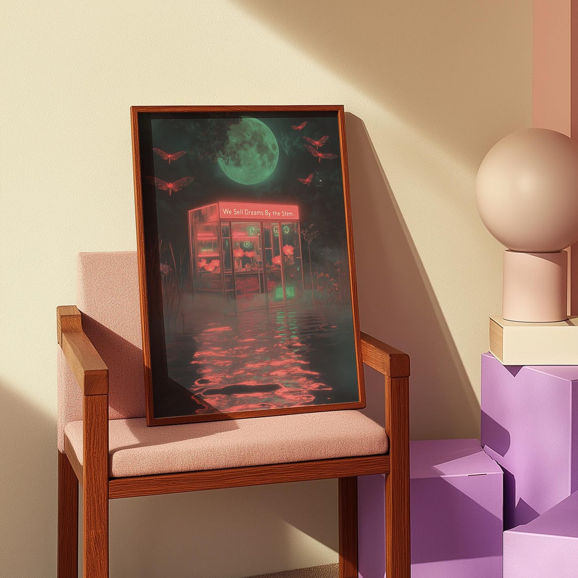 We Sell Dreams By the Stem Neon Flower Shop Night Mood Poster - Image 3