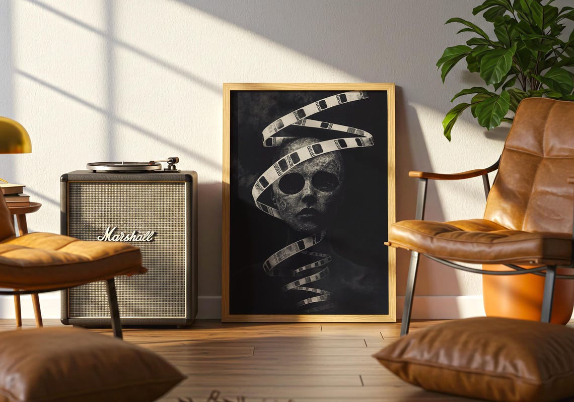 Surreal Film Strip Face Dark Cinematic Noir Horror Style Wall Art - Image 3