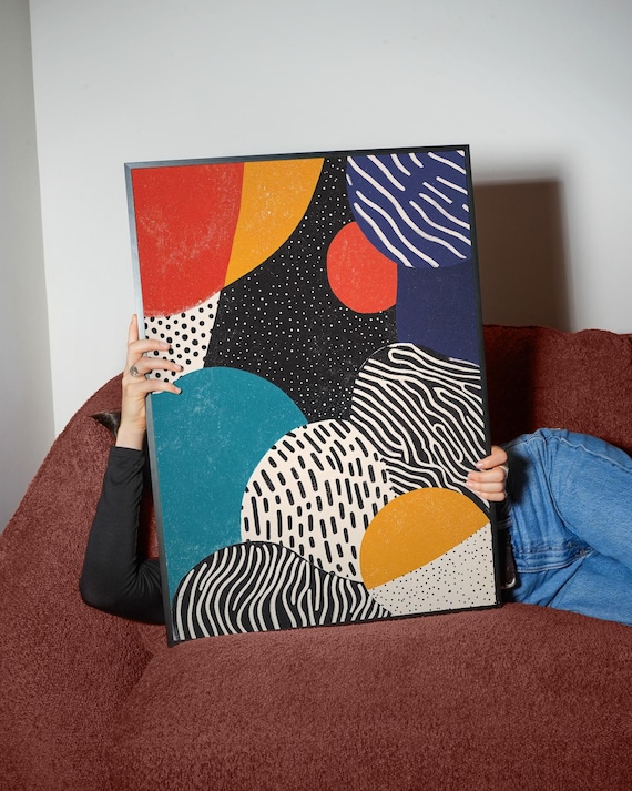 Modern Abstract Shapes Art Print Bold Pattern Retro Pop Colors Playful Geometric Wall Decor