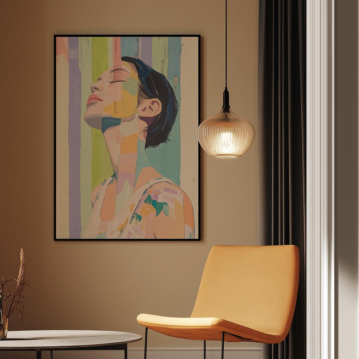 Striped Woman Portrait Abstract Art Print Pastel Rainbow Painting - Image 4