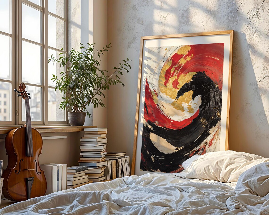Bold Red Black and Gold Swirl Abstract Expressionist Painting Poster - Image 4