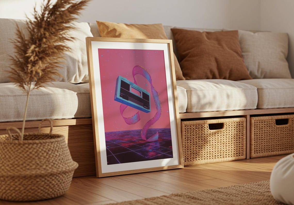 Retro Boombox Synthwave Grid 80s Neon Magic Music Vibe Poster - Image 3