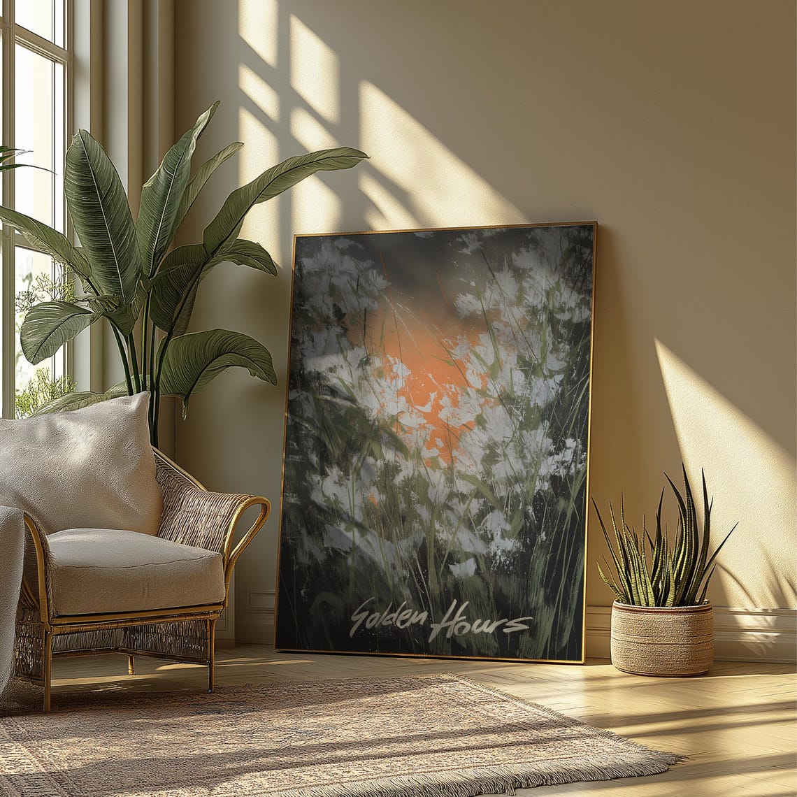 Golden Hours Meadow Sunset Warm Abstract Brushstroke Art Poster - Image 4