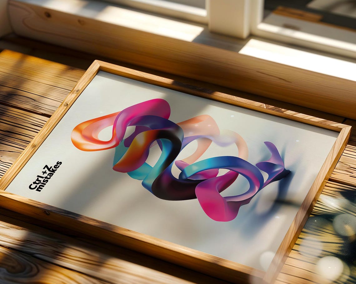 Funny Ctrl+Z Mistakes Quote Colorful 3D Ribbon Swirl Art Poster - Image 5