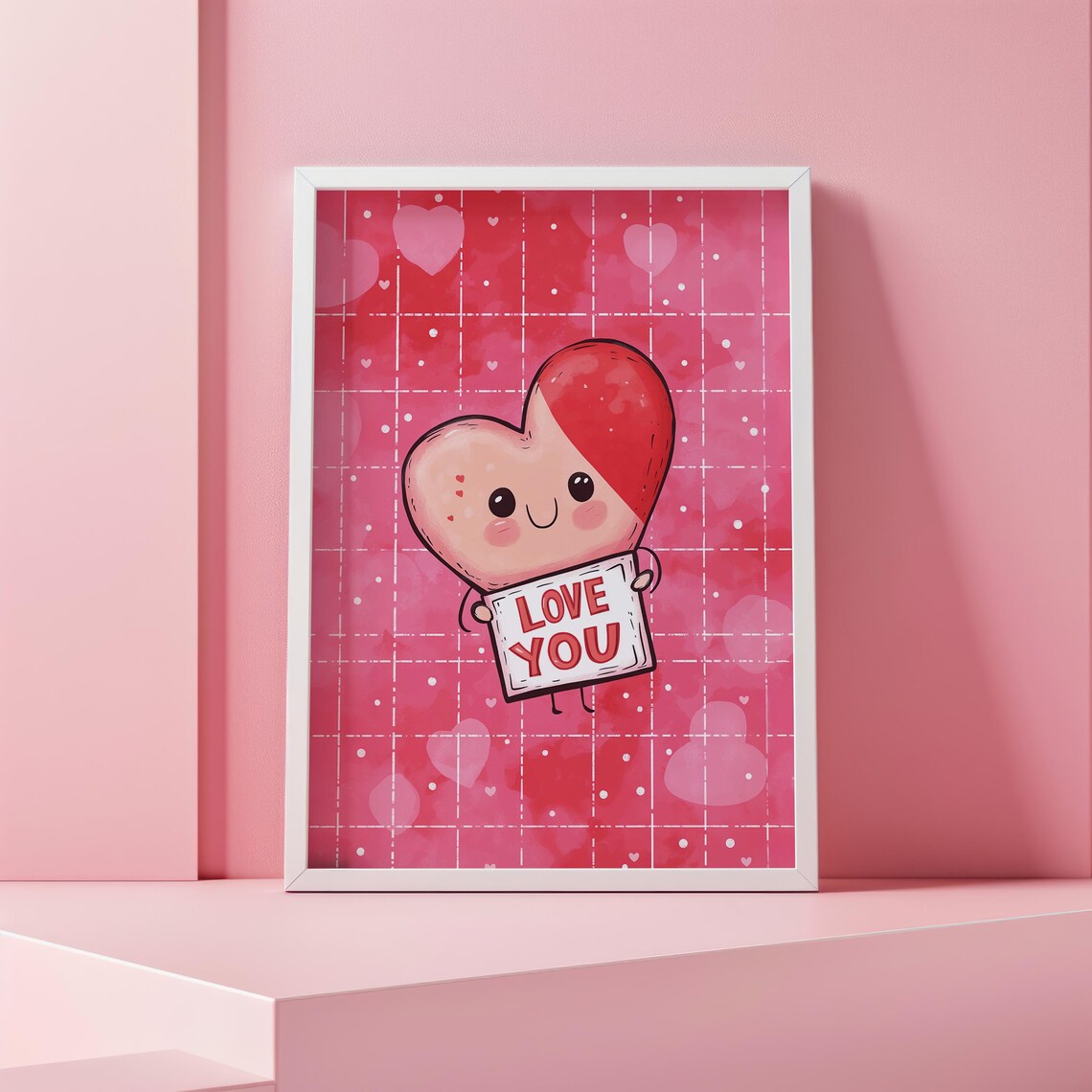 Kawaii Smiling Heart Holding a Love You Sign for Valentine Day Poster - Image 3