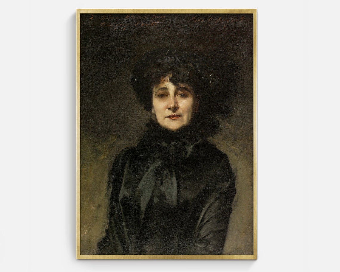 Moody Vintage Portrait Painting Victorian Antique Oil Painting Portrait Woman In Black Artwork