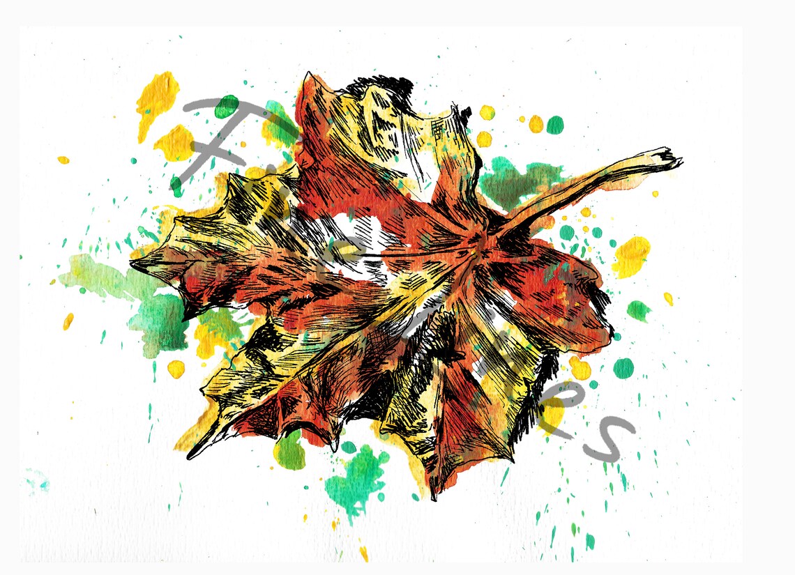 Watercolor Autumn Maple Leaf Poster Splash Paint Rustic Fall Wall Decor - Image 2