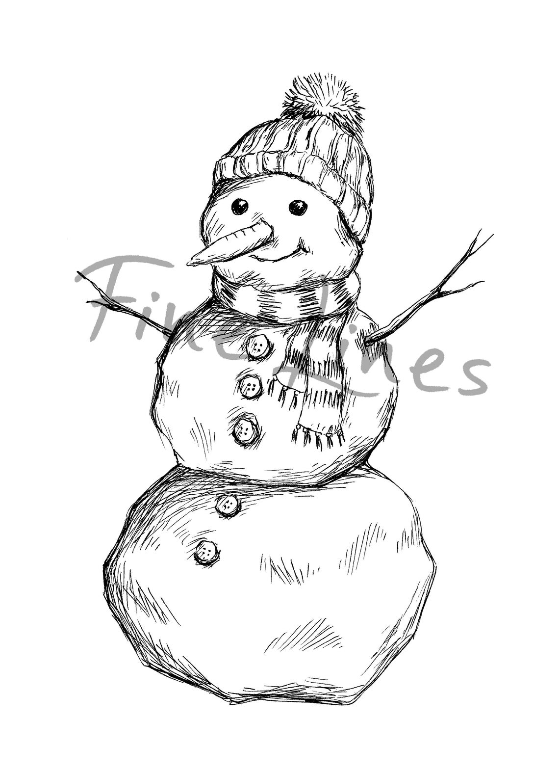 Cute Snowman With Knit Hat And Scarf Christmas Ink Sketch Poster - Image 2