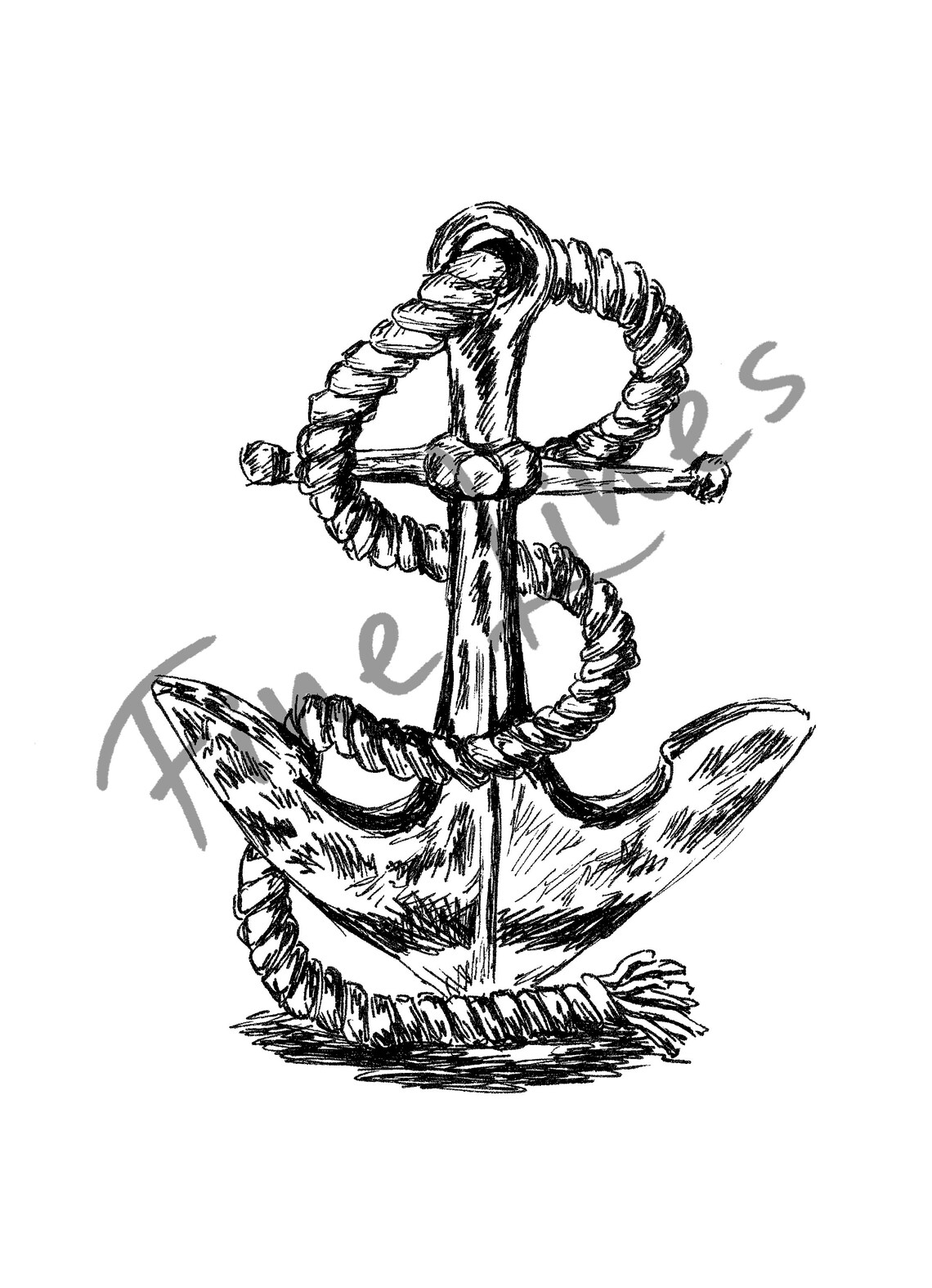 Vintage Antique Anchor Rope Sketch Nautical Coastal Wall Art - Image 2