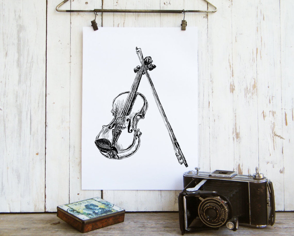 Violin And Bow Ink Sketch Classical Music Instrument Line Art Poster - Image 3