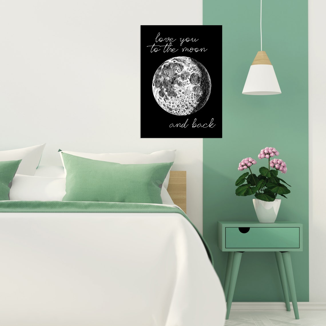 Love You to the Moon and Back Black and White Moon Art Poster - Image 3