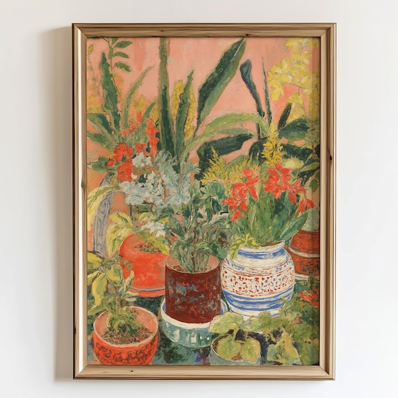 Tropical Potted Plants Red Pots Botanical Painting Art Decor Poster