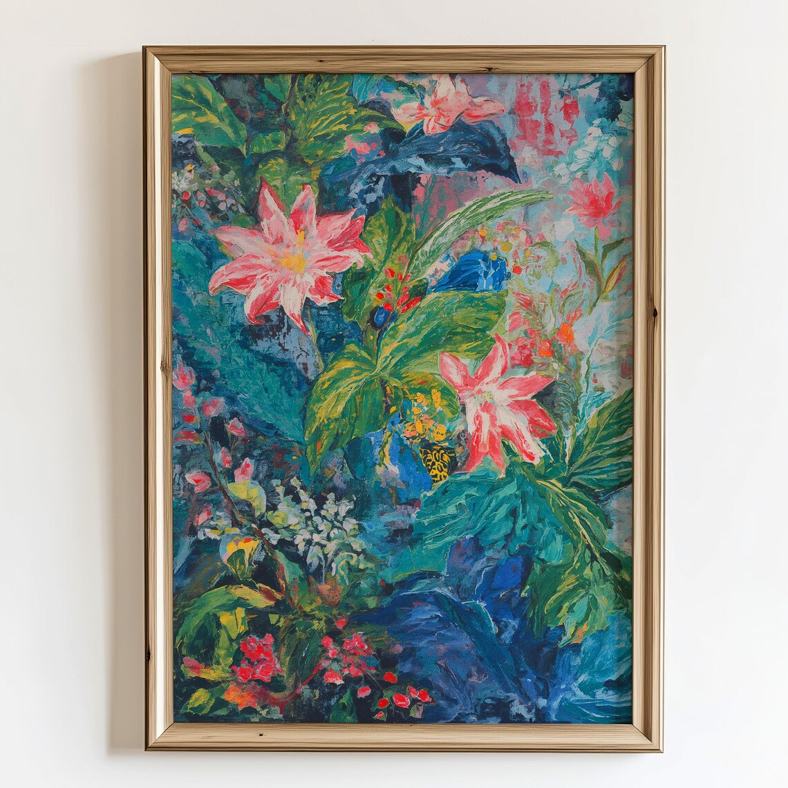 Pink Lily Tropical Floral Garden Impressionist Oil Painting Art Poster