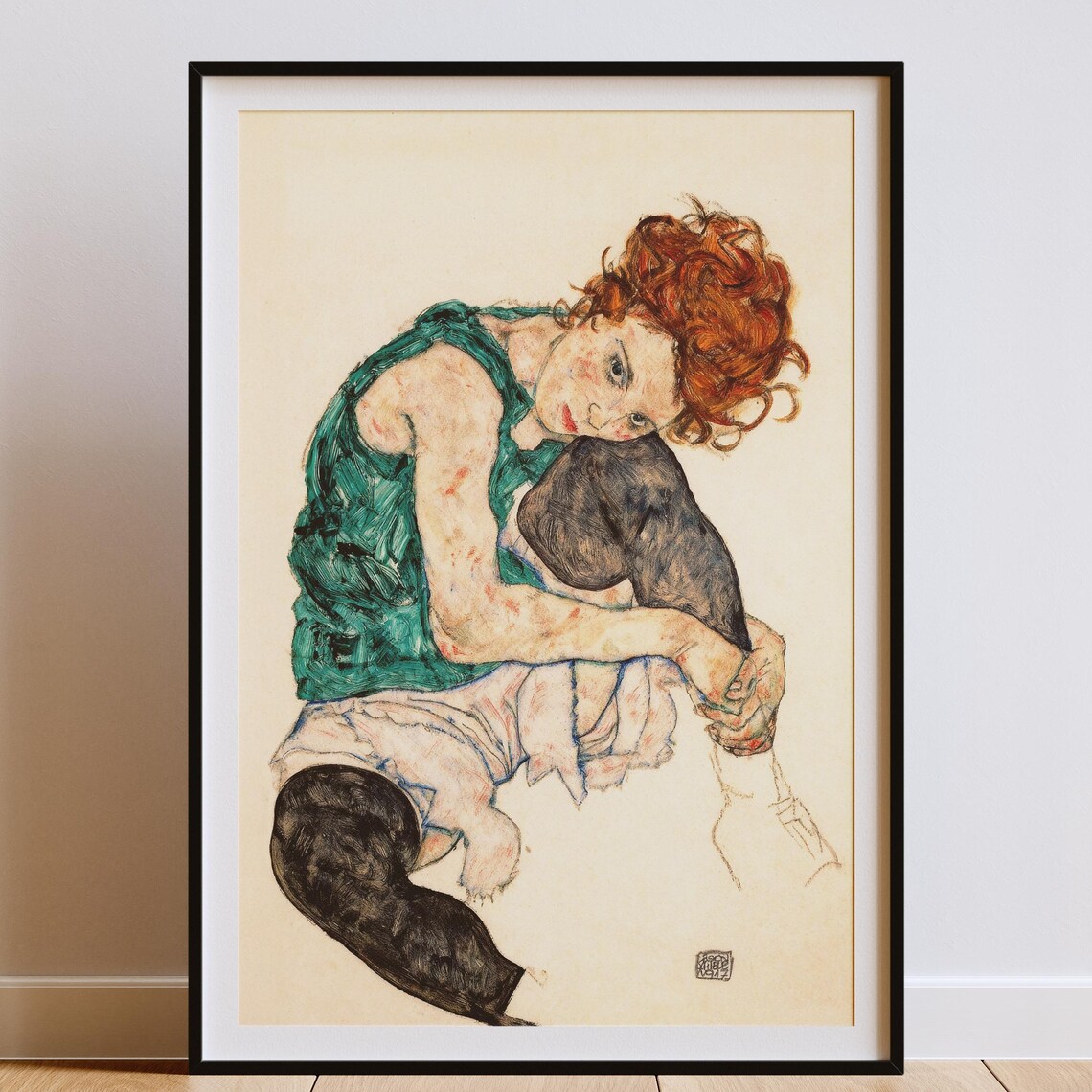 Seated Woman With Bent Knee, Egon Schiele Print