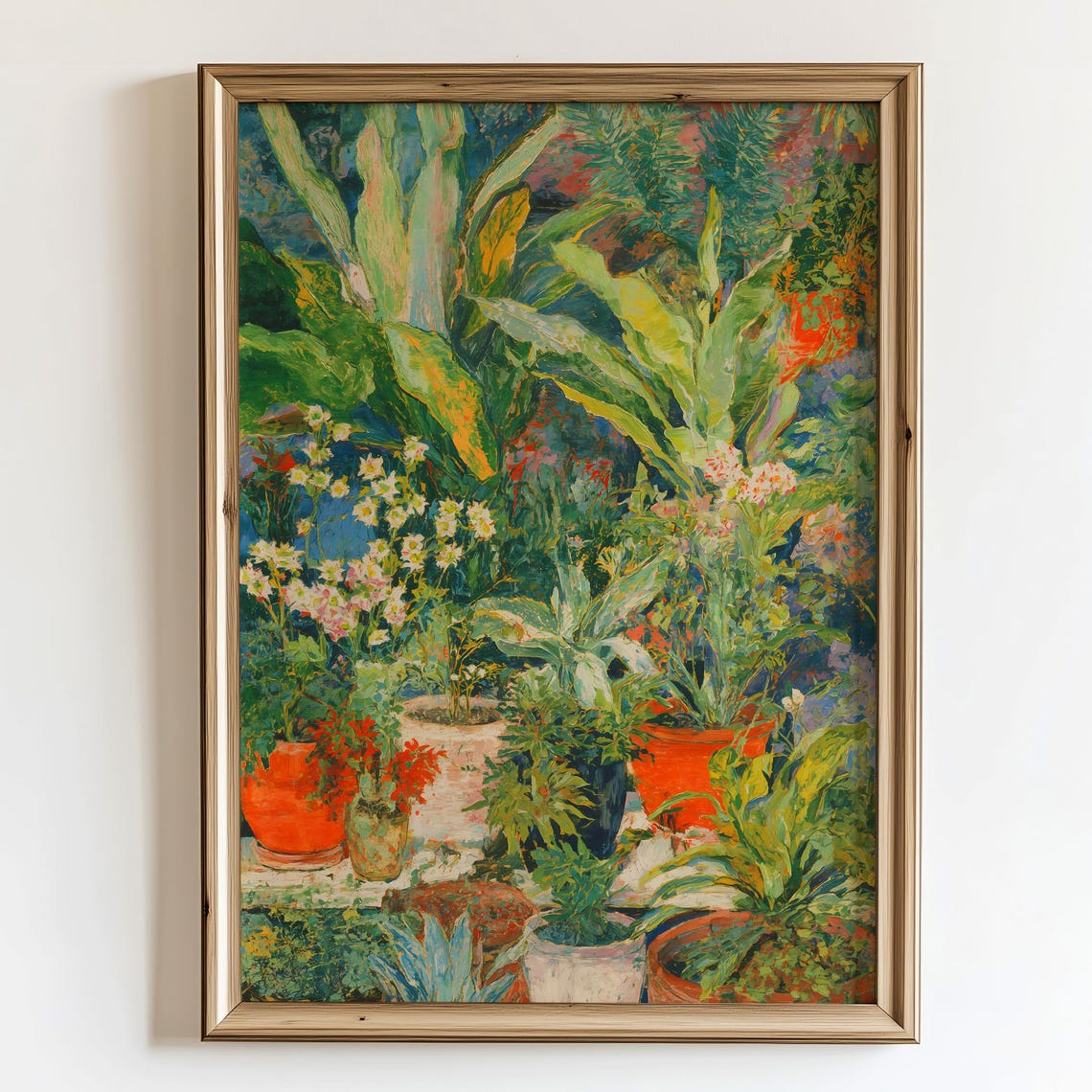 Botanical Print Potted Plant Painting Impressionist Garden Wall Art Terracotta Pots Decor Maximalist Floral Artwork