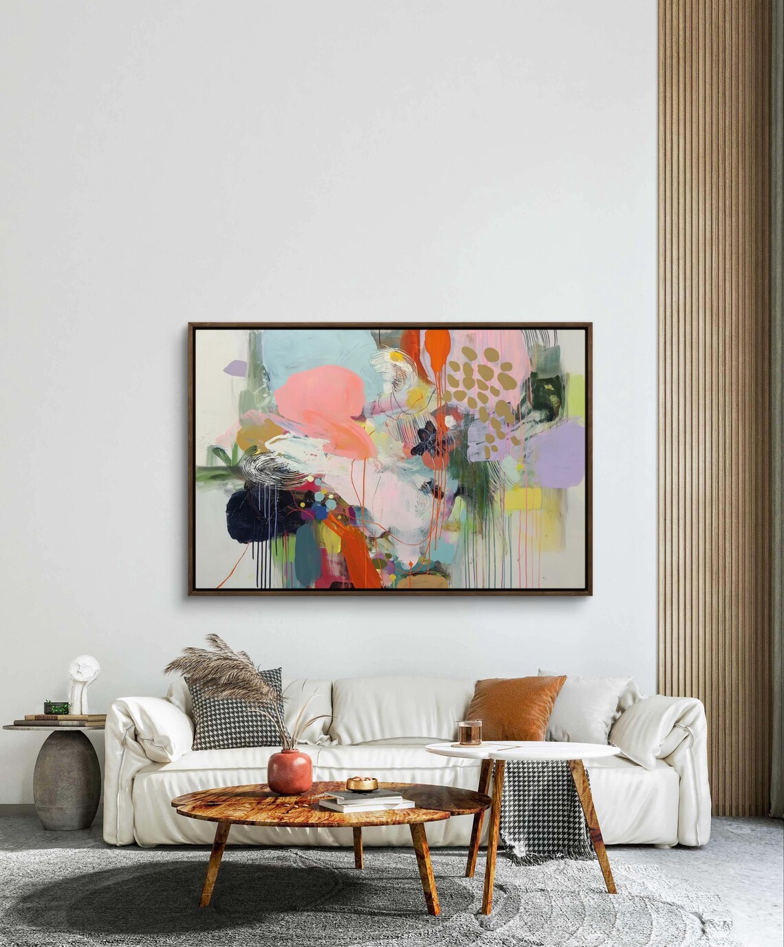 Pink White Coral Abstract Painting Pastel Brushstrokes Modern Poster