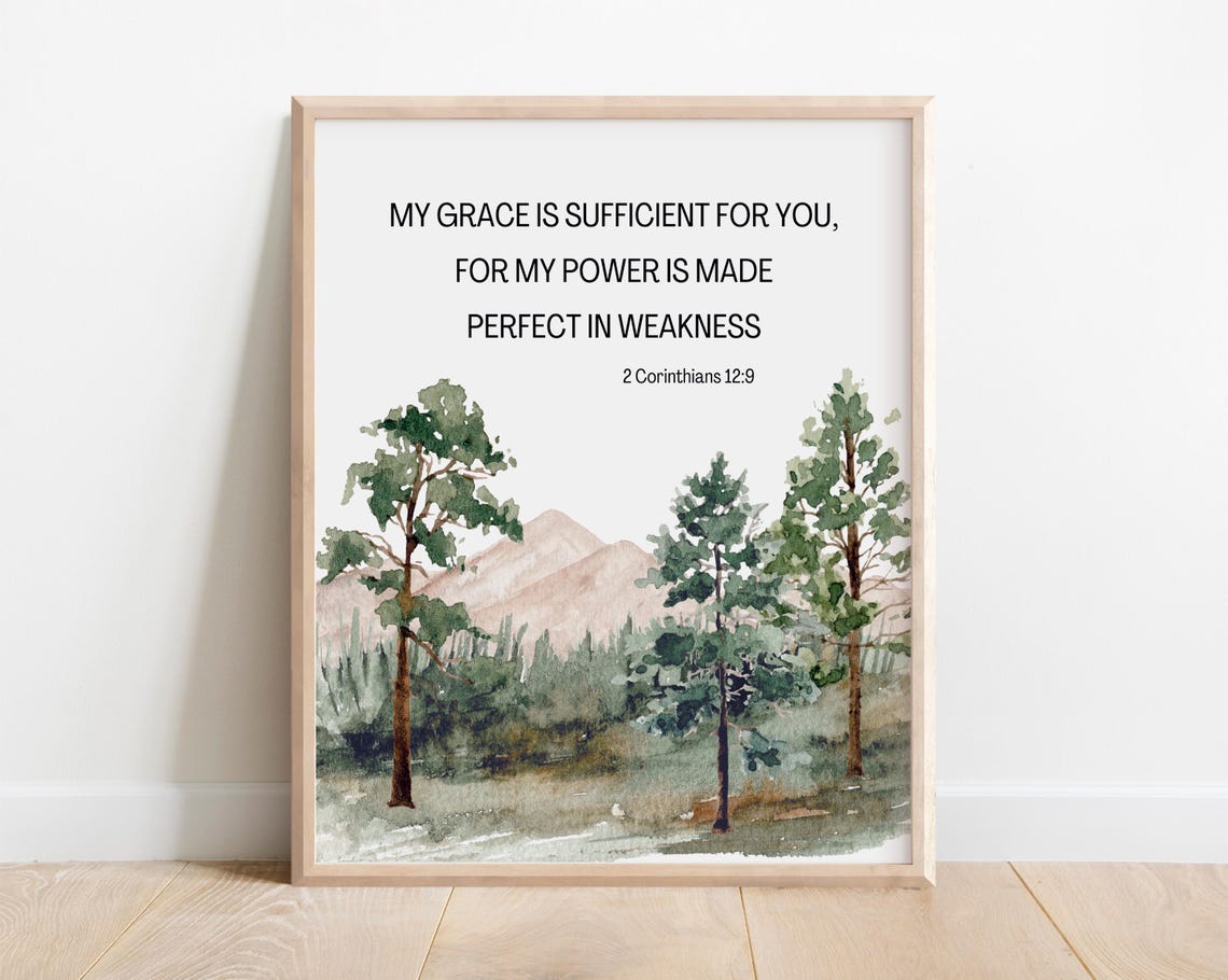 My Grace Is Sufficient 2 Corinthians 12:9 Watercolor Tree Poster