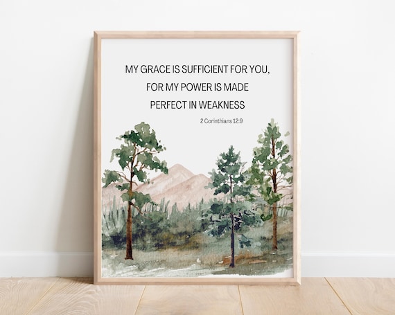 My Grace Is Sufficient 2 Corinthians 12:9 Watercolor Tree Poster