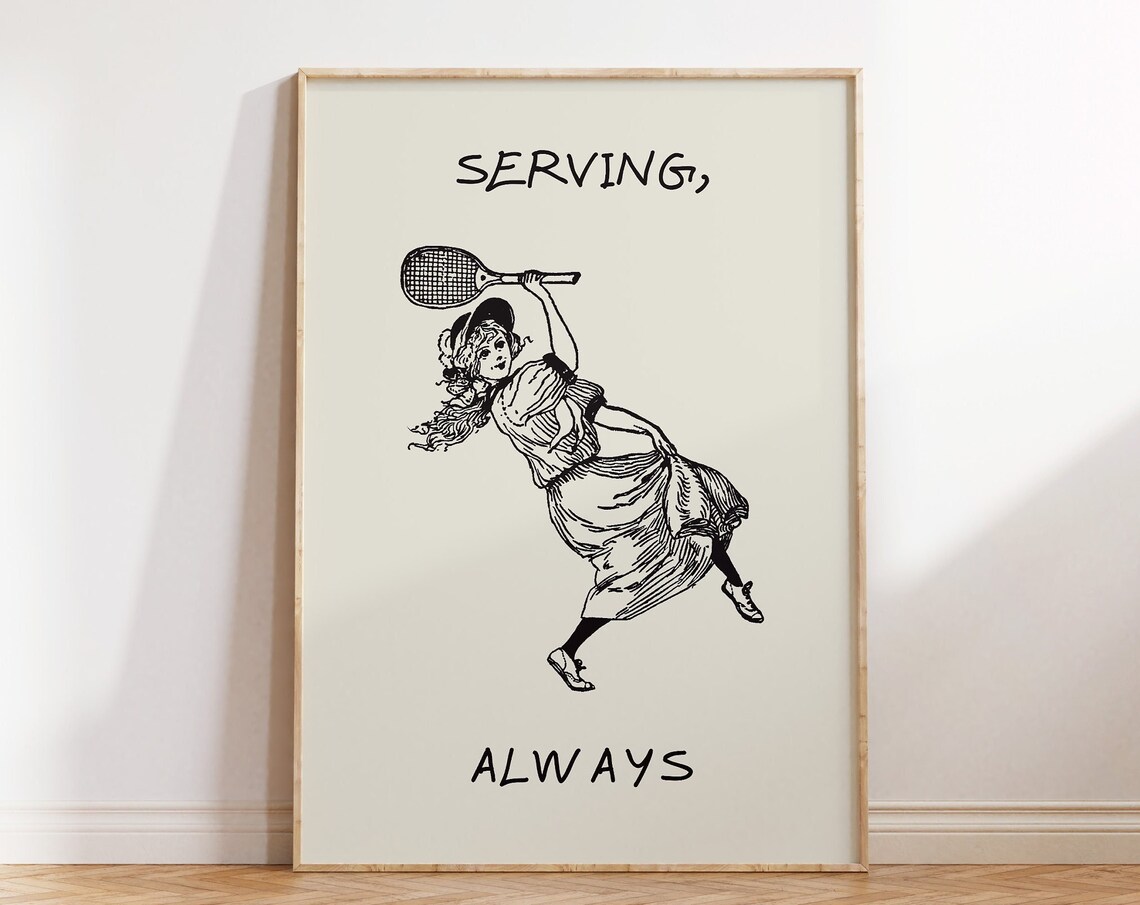 Vintage Tennis Positive Quote Art Print, Bedroom Decor