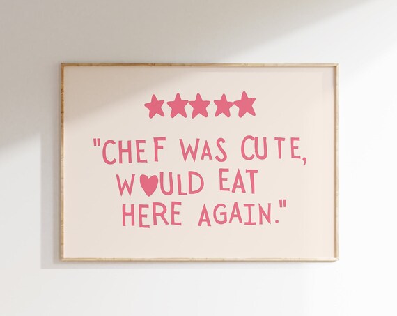 Aesthetic Kitchen Decor Cute Cooking Art Kitchen Wall Art Minimalist Heart Print Pink Chef Horizontal Print 1 Print