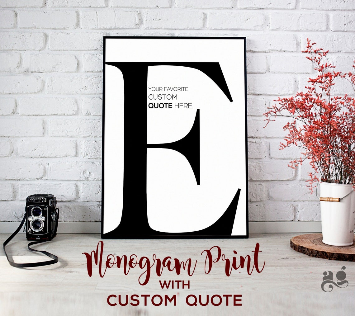 Monogram Letter F Custom Quote Personalized Name Initial Gift Poster