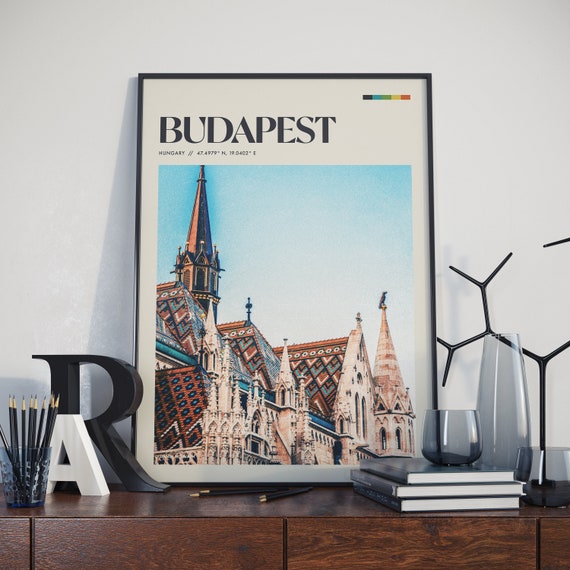 Budapest Retro Poster Design Hungary Cityscape Rustic Wall Art Home Decor Traveller Gift Vintage Travel Photography Print