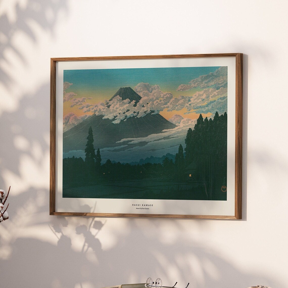 Hasui Kawase Mount Fuji from Susono Dusk Clouds Vintage Woodblock Print