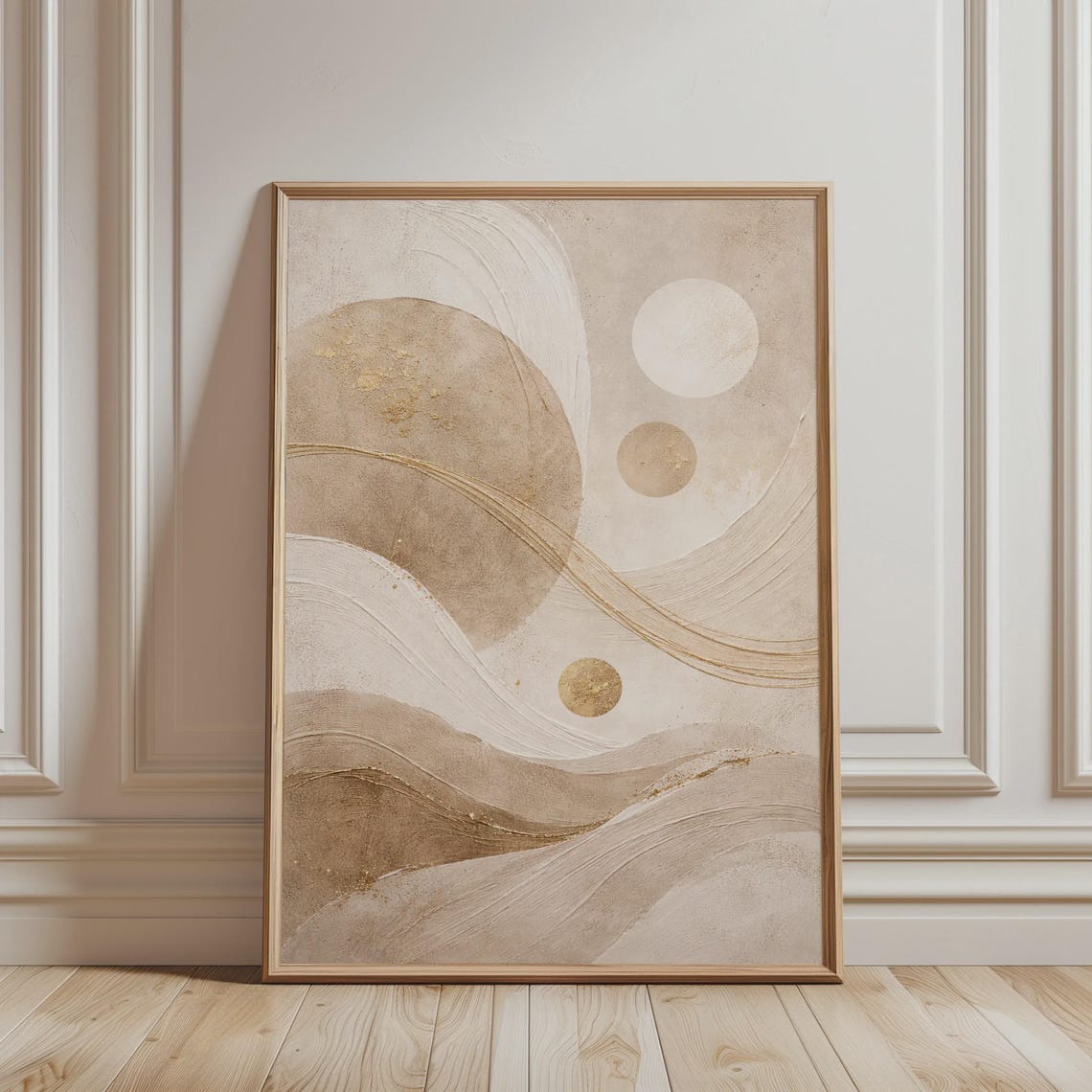 Beige and Gold Organic Abstract Shapes Neutral Modern Art Print