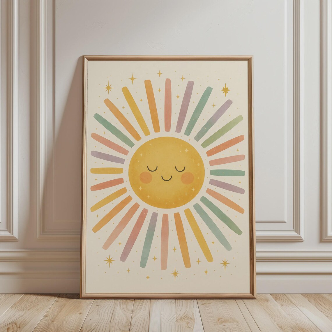 Cute Smiling Sun, Boho Celestial Nursery Art Print