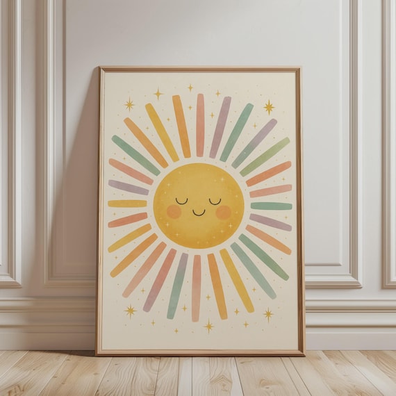 Cute Smiling Sun, Boho Celestial Nursery Art Print