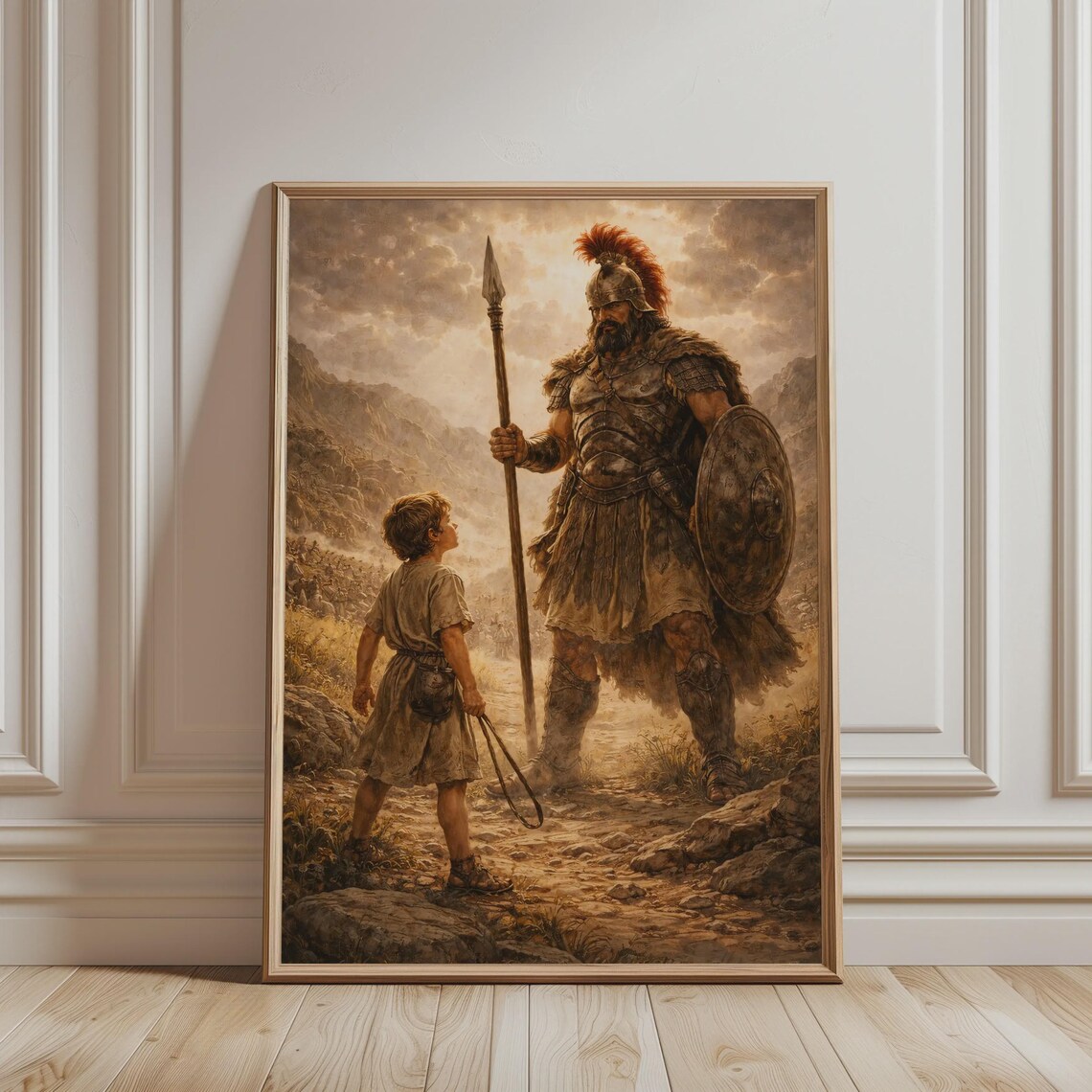 David And Goliath Biblical Battle Shepherd Boy Giant Christian Art Print
