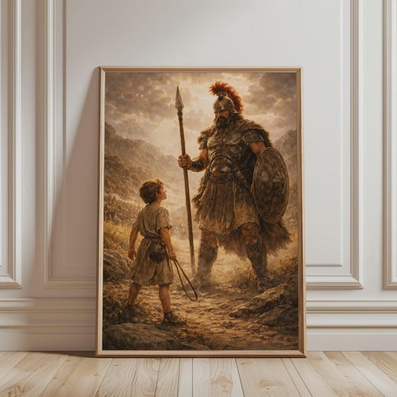 David And Goliath Wall Art Old Testament 1 Samuel 1745 Biblical Scene Print Religious Christian Poster For Catholic Home Decor
