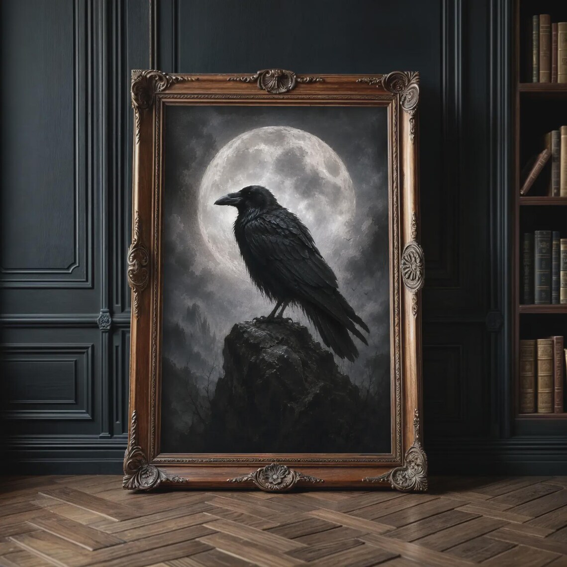 Gothic Raven Before The Moon Dark Fantasy Ornate Black Bird Poster