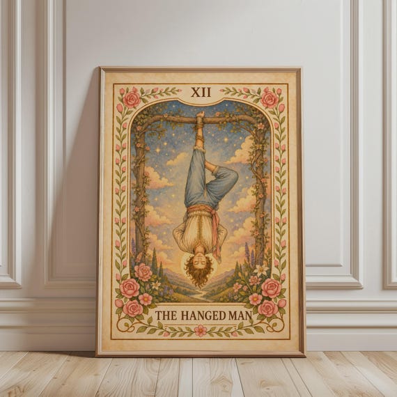 Spiritual Wall Art 12 The Hanged Man Tarot Card Print Bohemian Major Arcana Mystic Botanical Vintage Poster Celestial Home Decor