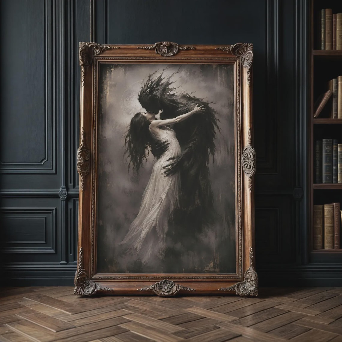 Dark Romance Woman Kisses Beast Surreal Moody Gothic Wall Art