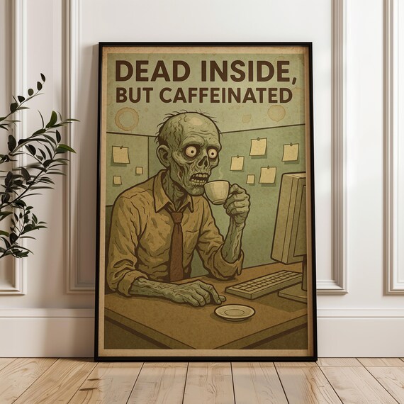 Dead Inside But Caffeinated Zombie Office Coffee Funny Poster